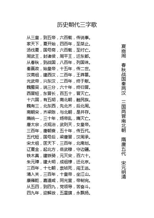 历史朝代三字歌