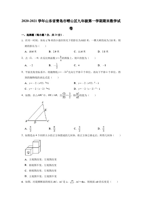 2020-2021学年山东省青岛市崂山区九年级(上)期末数学试卷 (解析版)