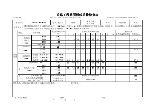 路面标线质量检查表