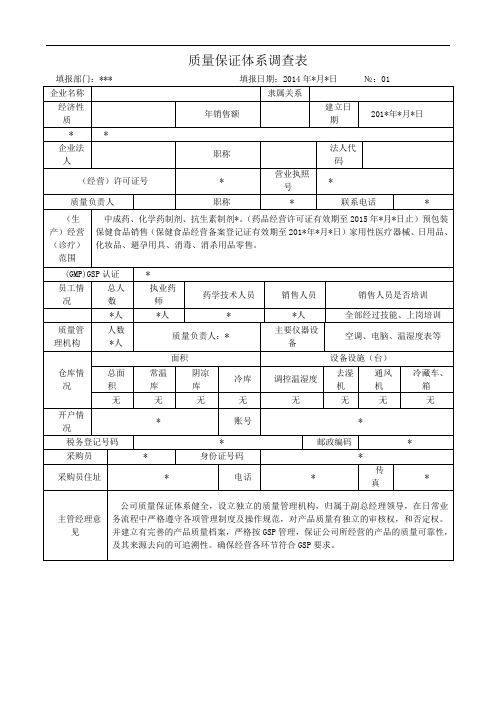 质量保证体系调查表