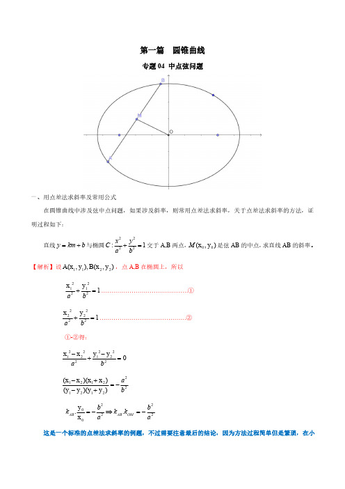 圆锥曲线的中点弦问题(解析版)