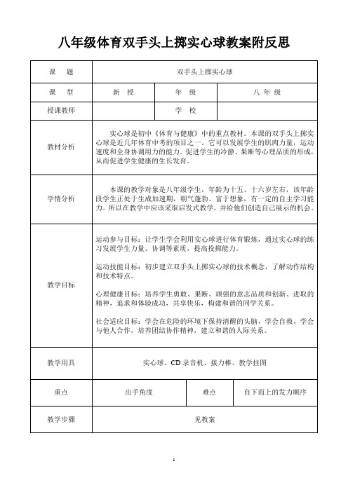 八年级体育双手头上掷实心球教案附反思