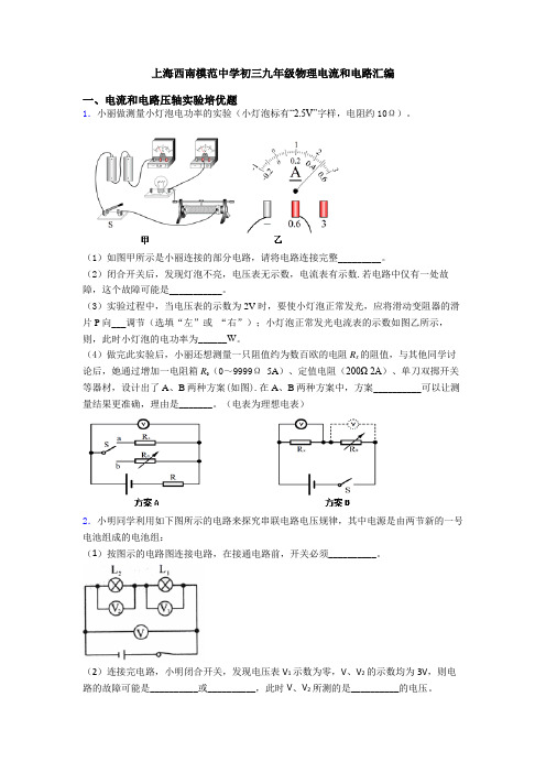 上海西南模范中学初三九年级物理电流和电路汇编