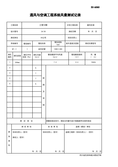 001-SG-A060_通风与空调工程系统风量测试记录(范例)