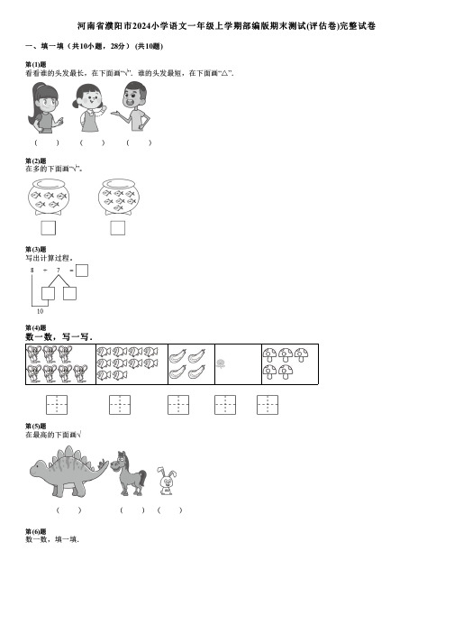 河南省濮阳市2024小学数学一年级上学期部编版期末测试(评估卷)完整试卷