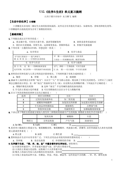 U12.《化学&生活》中考单元复习提纲