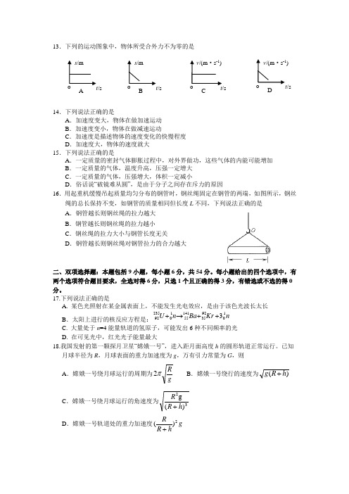 高三第一轮复习限时训练物理