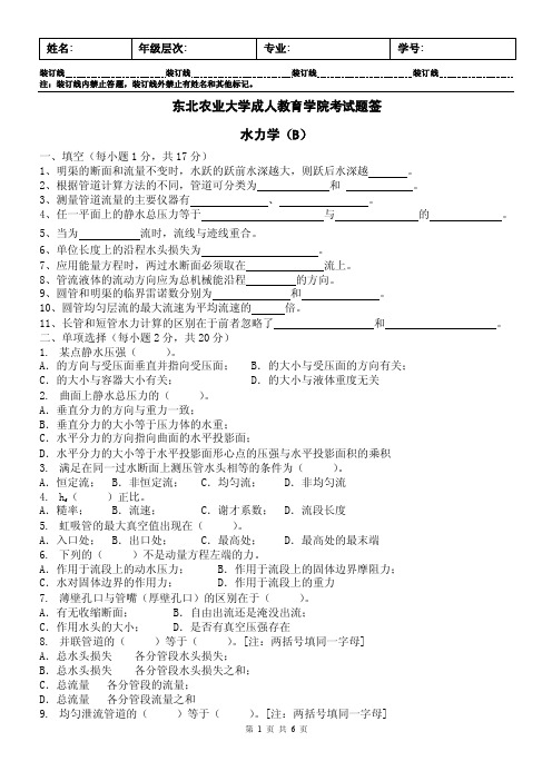 水力学B及答案