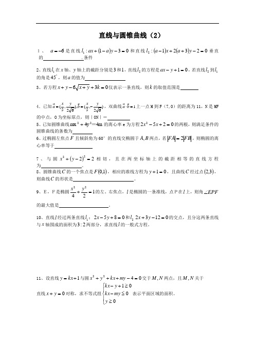 江苏省—高三数学专题练习及答案 ：直线与圆锥曲线2