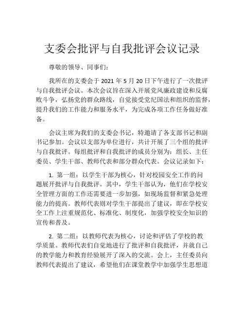 支委会批评与自我批评会议记录