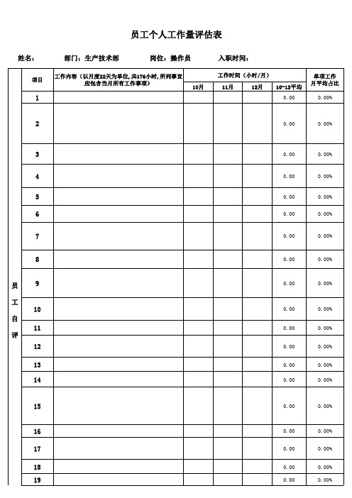 员工个人工作量评估表