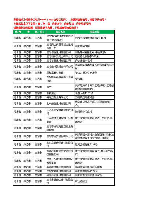 2020新版河北省廊坊市三河市建材有限公司工商企业公司商家名录名单黄页联系电话号码地址大全40家