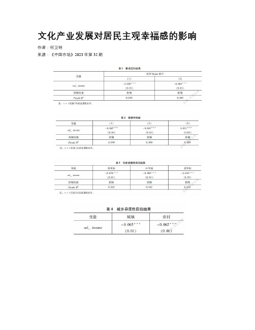 文化产业发展对居民主观幸福感的影响