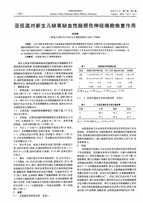 亚低温对新生儿缺氧缺血性脑损伤神经细胞恢复作用