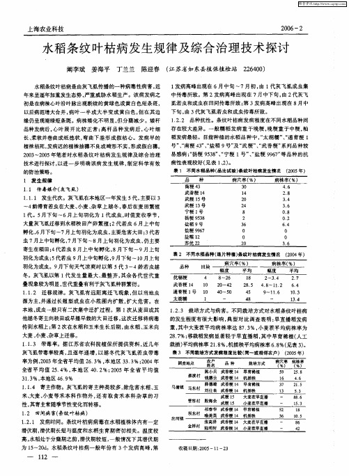 水稻条纹叶枯病发生规律及综合治理技术探讨