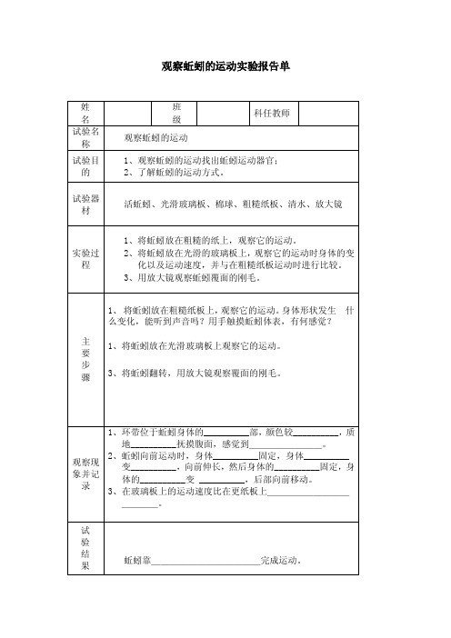 观察蚯蚓的运动实验报告单