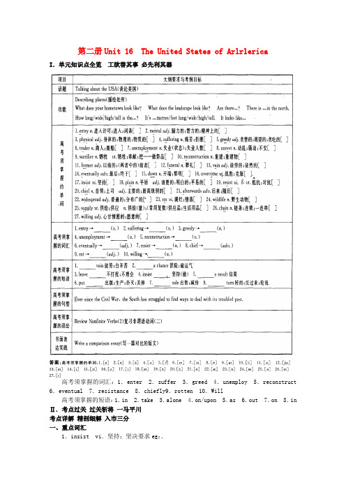 (整理版高中英语)第二册Unit16TheUnitedStatesofArlrlerica