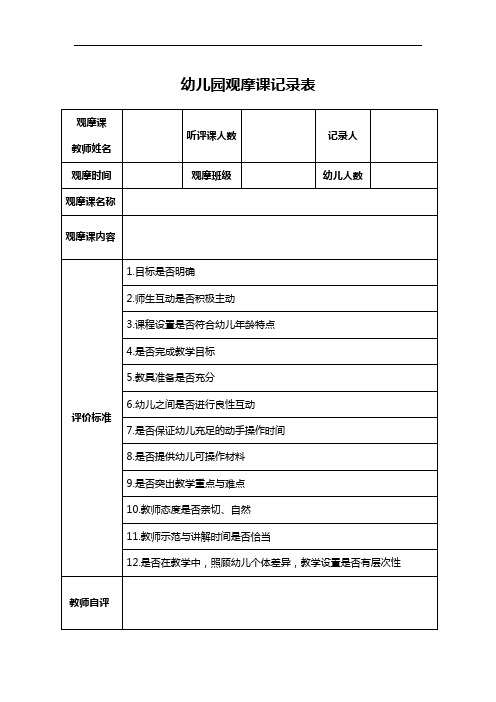 【必备收藏】幼儿园观摩课记录表