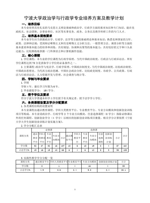 宁波大学政治学与行政学专业培养方案及教学计划