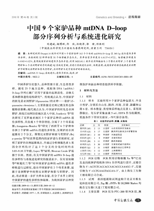 中国9个家驴品种mtDNA D-loop部分序列分析与系统进化研究
