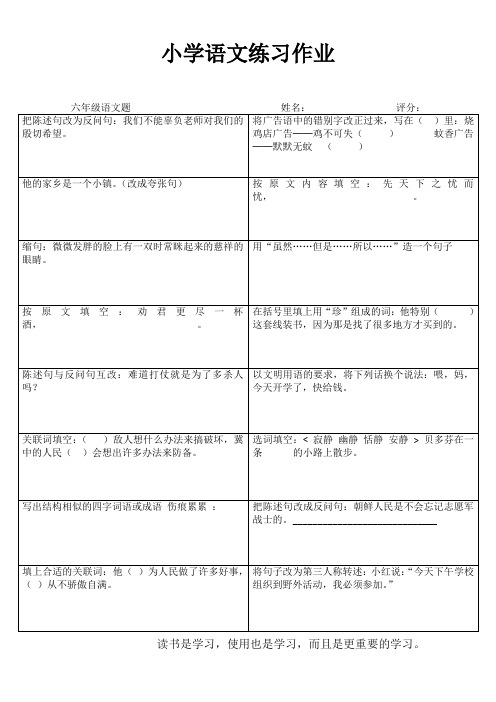 小学六年级语文课堂延伸练习III (53)