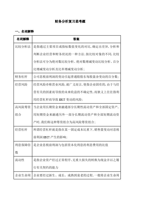 财务分析复习思考题