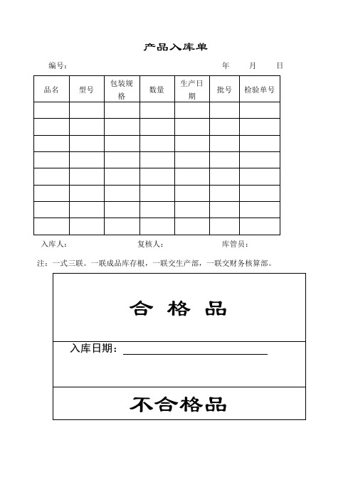 库管常用各类表格