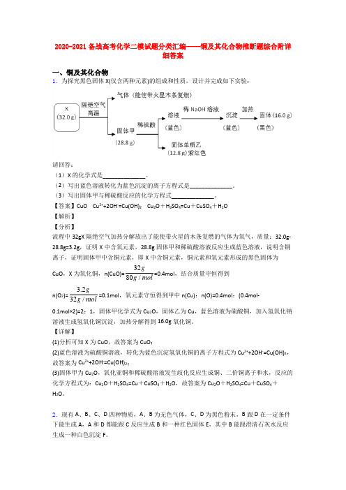 2020-2021备战高考化学二模试题分类汇编——铜及其化合物推断题综合附详细答案