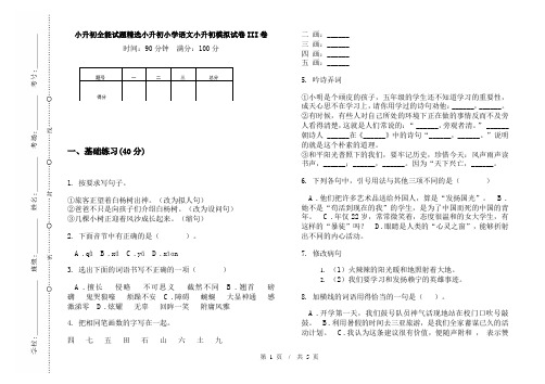 小升初全能试题精选小升初小学语文小升初模拟试卷III卷