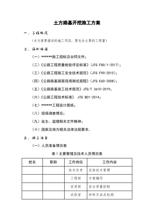 土方路基开挖施工方案