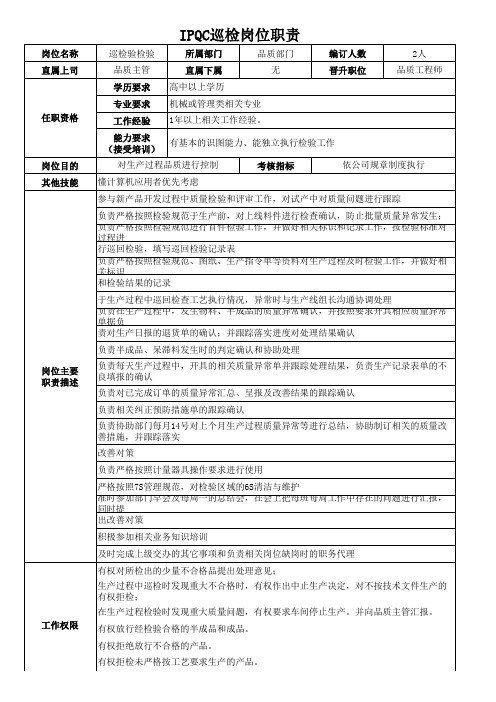 IPQC巡检员岗位职责