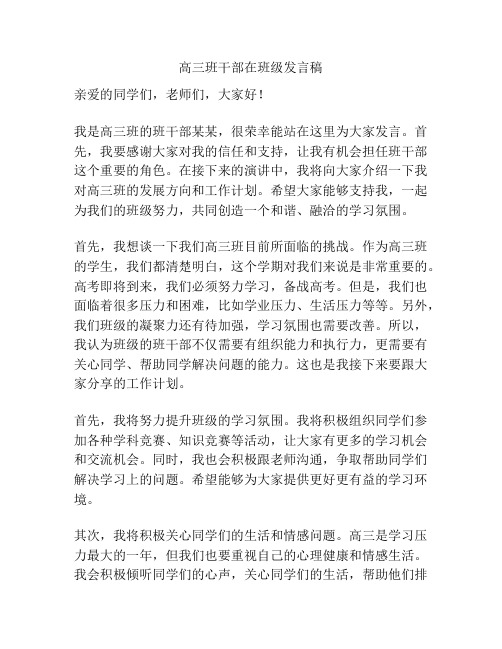 高三班干部在班级发言稿