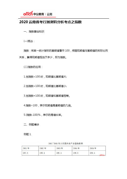 2020云南省考行测资料分析考点之指数