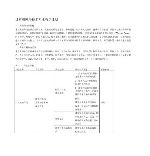 计算机网络技术专业教学计划