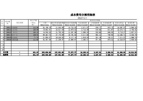 成本费用分摊表