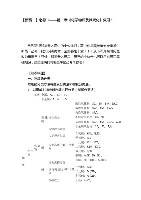 【新高一】必修1——第二章《化学物质及其变化》复习！