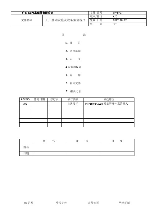 CP07-IATF16949-2016工厂基础设施及设备策划程序