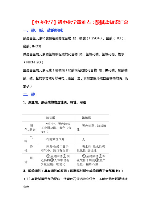 【中考化学】初中化学重难点：酸碱盐知识汇总