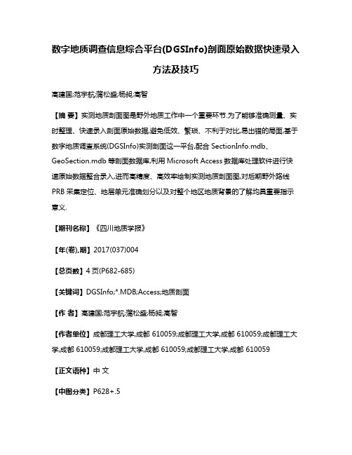 数字地质调查信息综合平台(DGSInfo)剖面原始数据快速录入方法及技巧