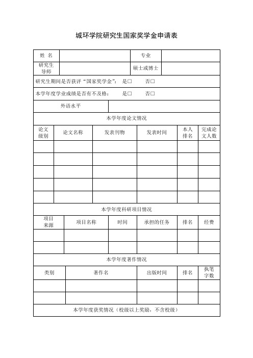 城环学院研究生国家奖学金申请表