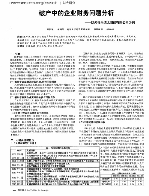 破产中的企业财务问题分析 ——以无锡尚德太阳能有限公司为例