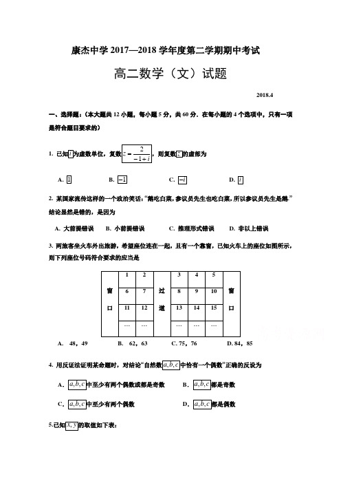 山西省康杰中学高二下学期期中考试数学(文)试题Word版含答案