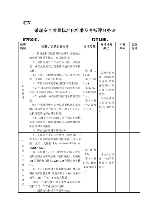 煤矿安全质量标准化及考核评级办法表