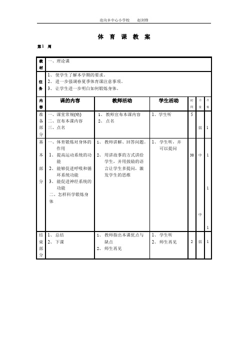 小学六年级下册体育教案