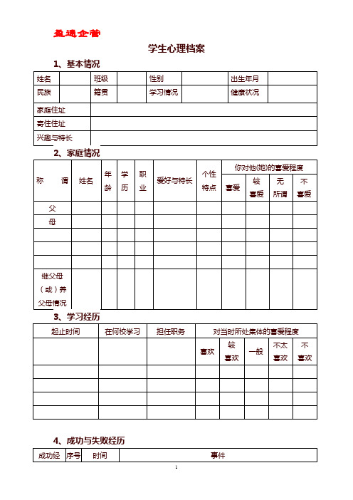 【重磅】心理咨询室档案表格