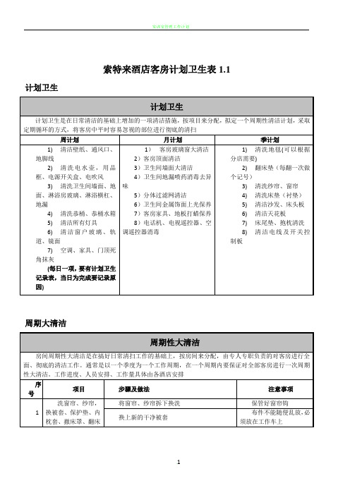 客房计划卫生表