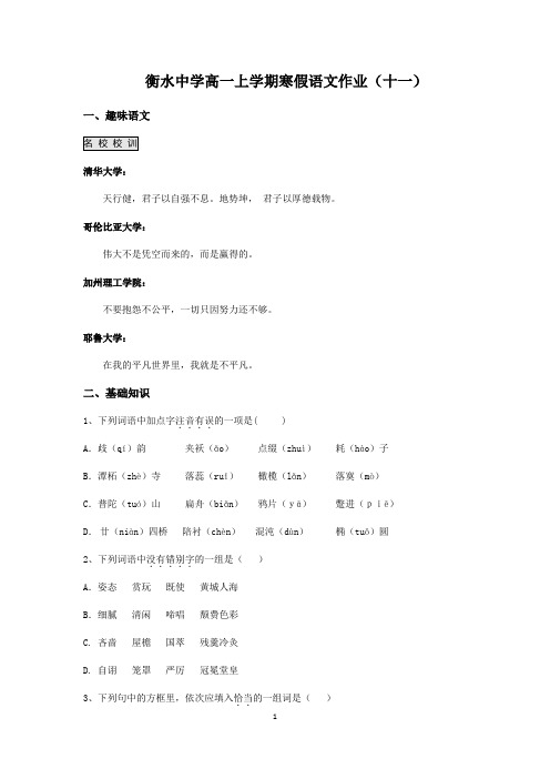 衡水中学高一上学期寒假语文作业(十一)