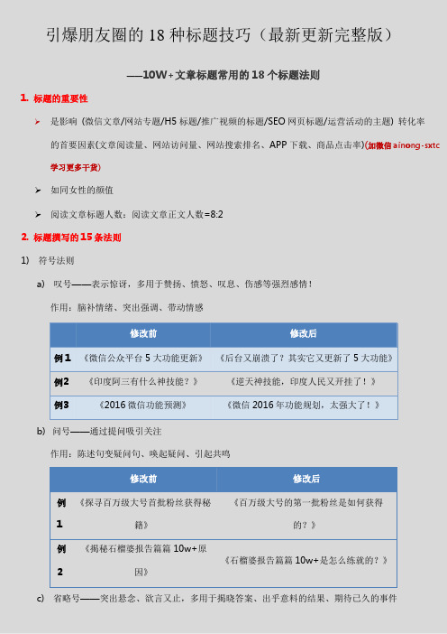 引爆朋友圈的15种标题技巧(最新完整版)