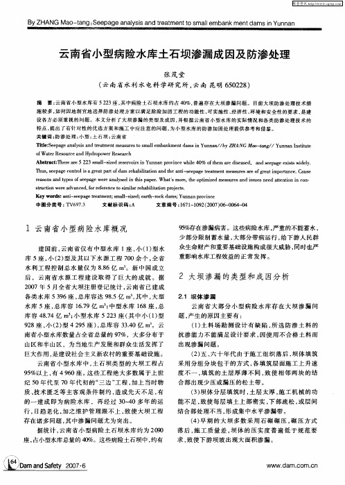 云南省小型病险水库土石坝渗漏成因及防渗处理