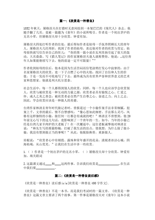 欣赏是一种善良400字作文